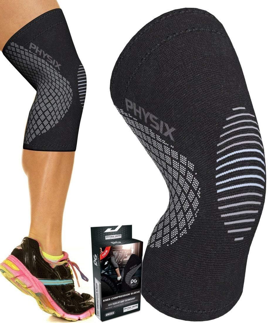 Physix Gear Knee Compression Sleeve for Men & Women – Best Compression Knee Brace for Walking, Running, Gym, Basketball, Weightlifting,Workout, Sports – Knee sleeves Support Compression & Stability
