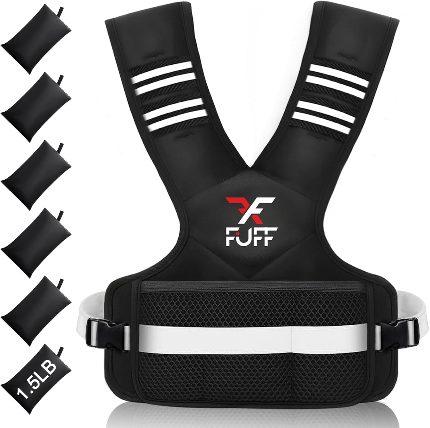 FUFF Adjustable Weighted Vest for Women & Men,4-10lb/11-20lb/20-32lb Vest with 6 Ironsand Weights for Strength Training,Weight Vest with Reflective Strip for Running Walking Exercise Workout