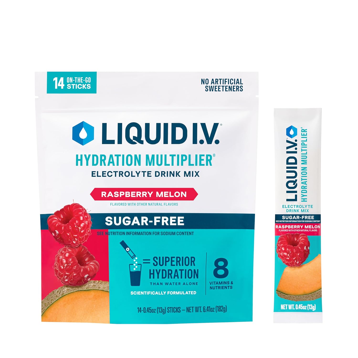 Liquid I.V.® Hydration Multiplier Sugar-Free – Raspberry Melon | Electrolyte Powder Drink Mix | 1 Pack (14 Servings)