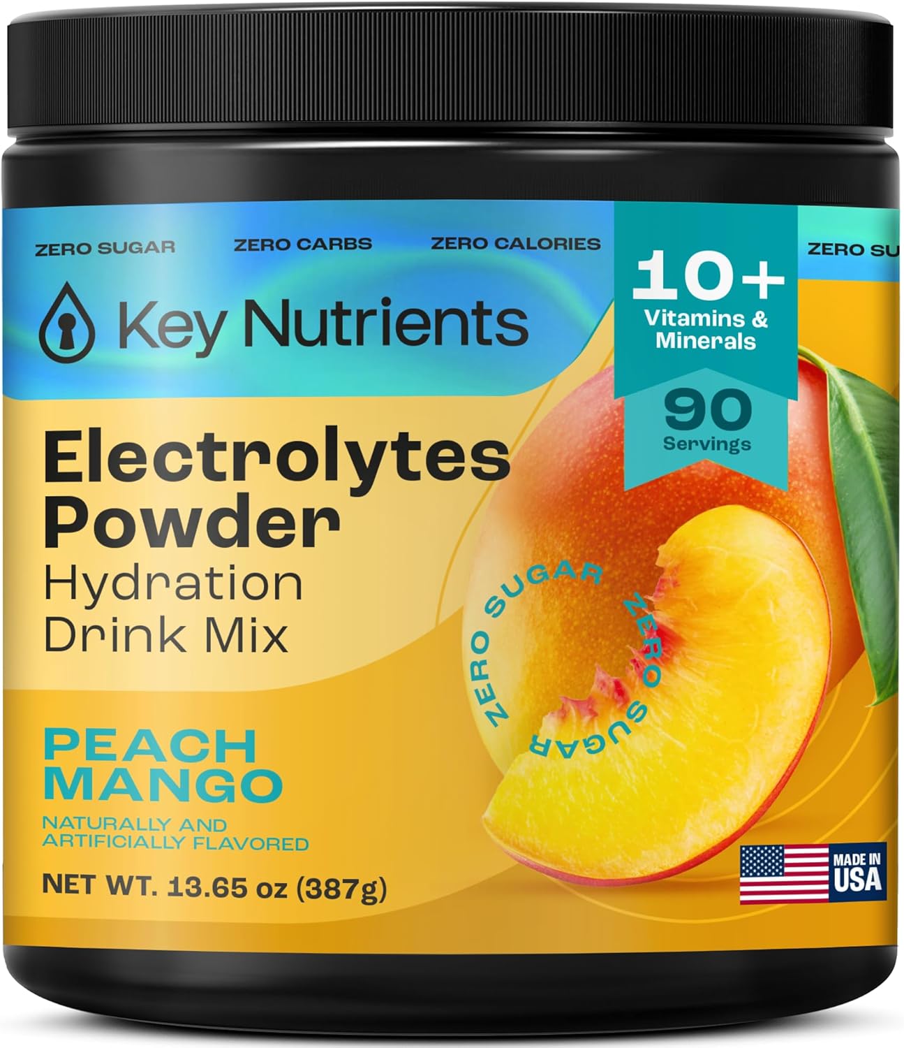 KEY NUTRIENTS Multivitamin Electrolytes Powder No Sugar – Tropical Peach Mango Electrolyte Powder – Endurance & Energy Supplement – Hydration Powder – No Calories – 90 Servings – Made in USA