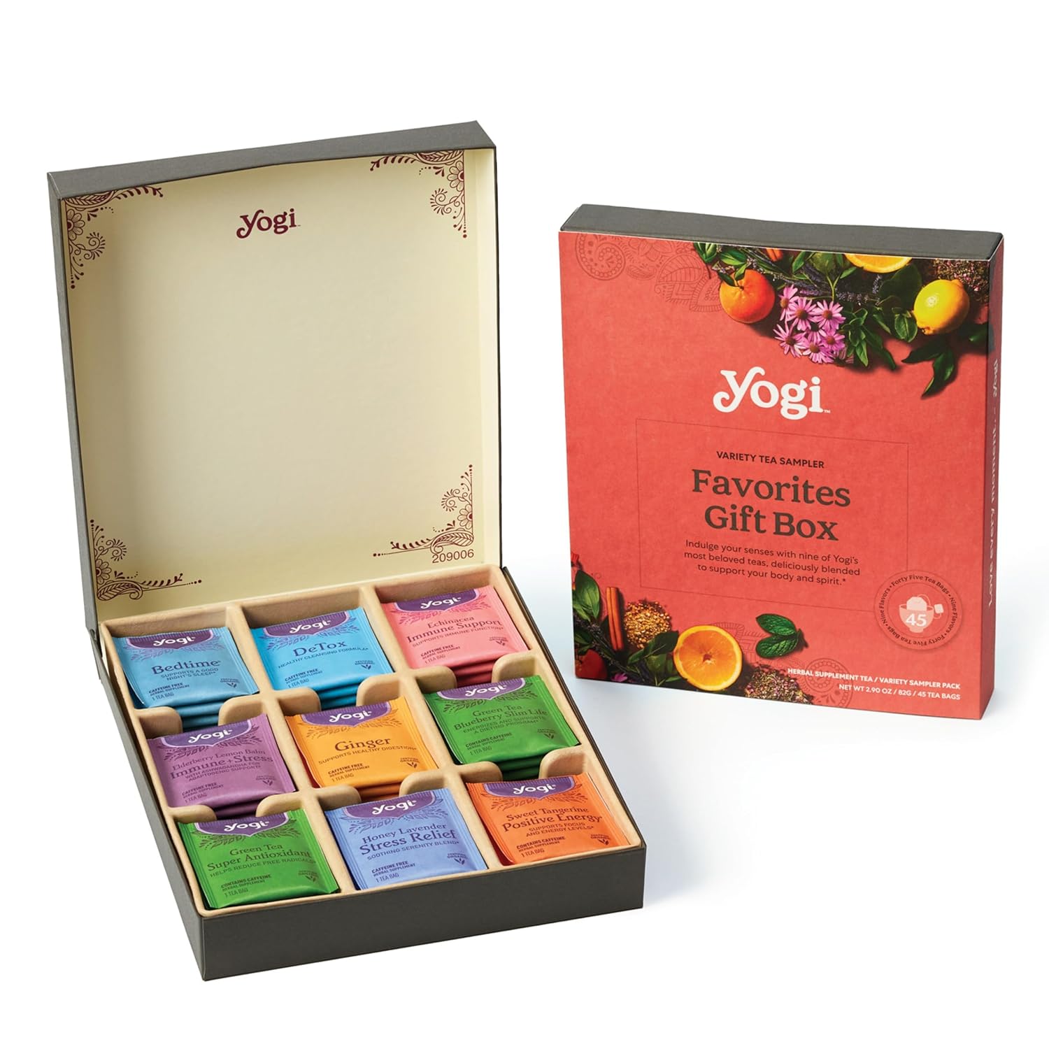 Yogi Organic Tea Sampler Gift Box (45 Tea Bags) Assorted Delicious Wellness Blends – 9 Favorite Herbal, Green & Black Varieties