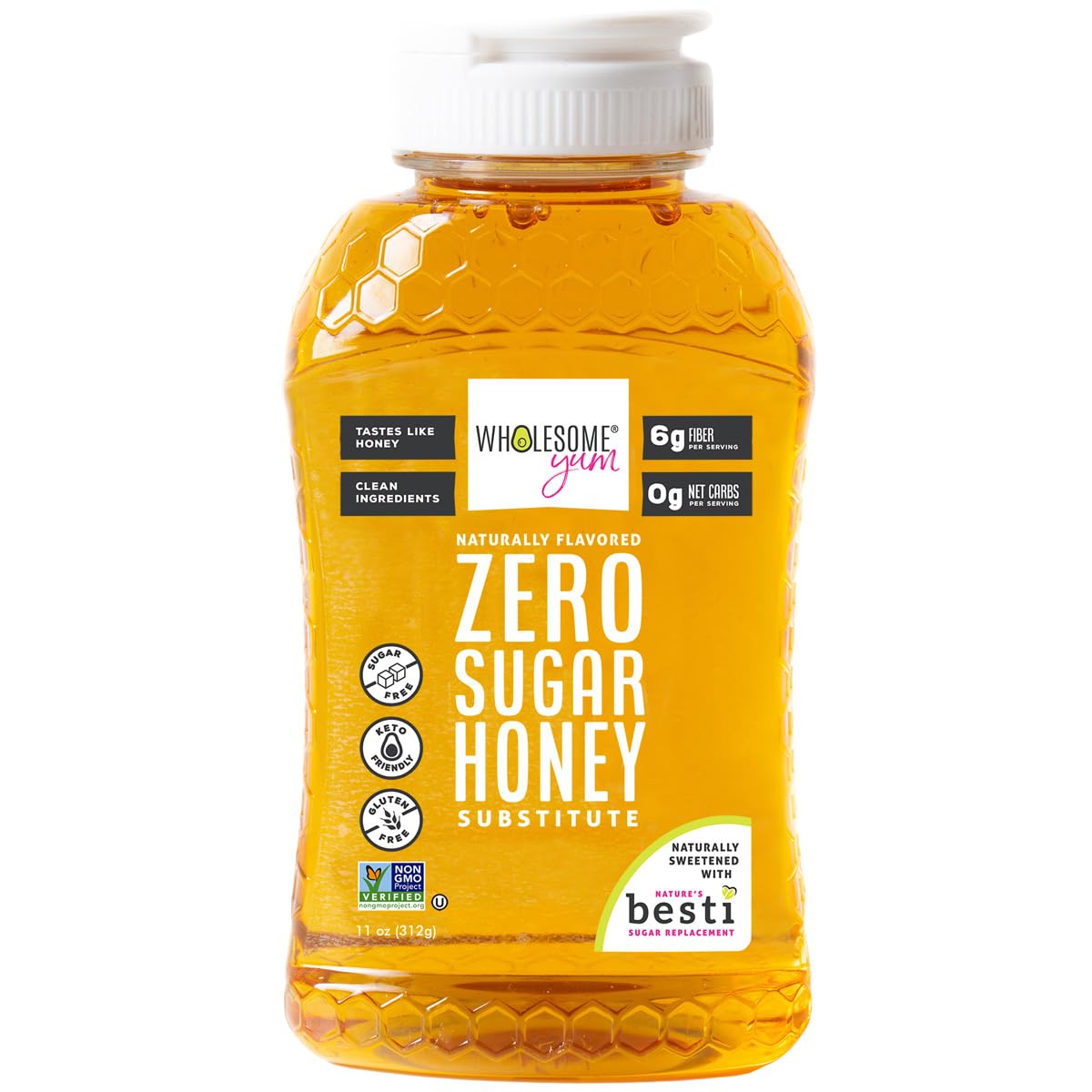 Wholesome Yum Zero Sugar Honey Substitute (Keto) – Natural Sugar Free Honey Alternative With Monk Fruit & Allulose – Zero Net Carbs, Non GMO, Gluten Free, No Aftertaste (11 oz)
