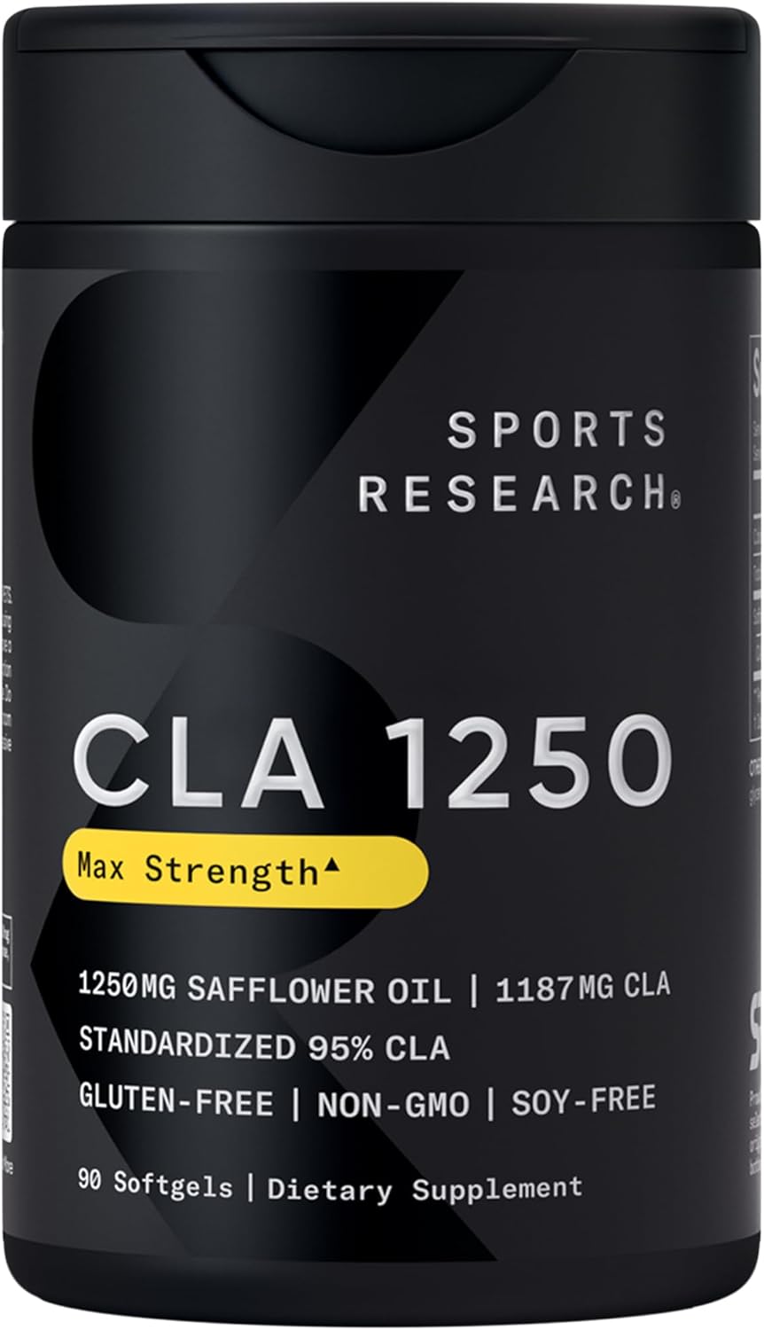 Sports Research CLA – 1250mg with Active Conjugated Linoleic Acid for Men and Women | Non-GMO, Soy & Gluten Free – 95% (90 Softgels)