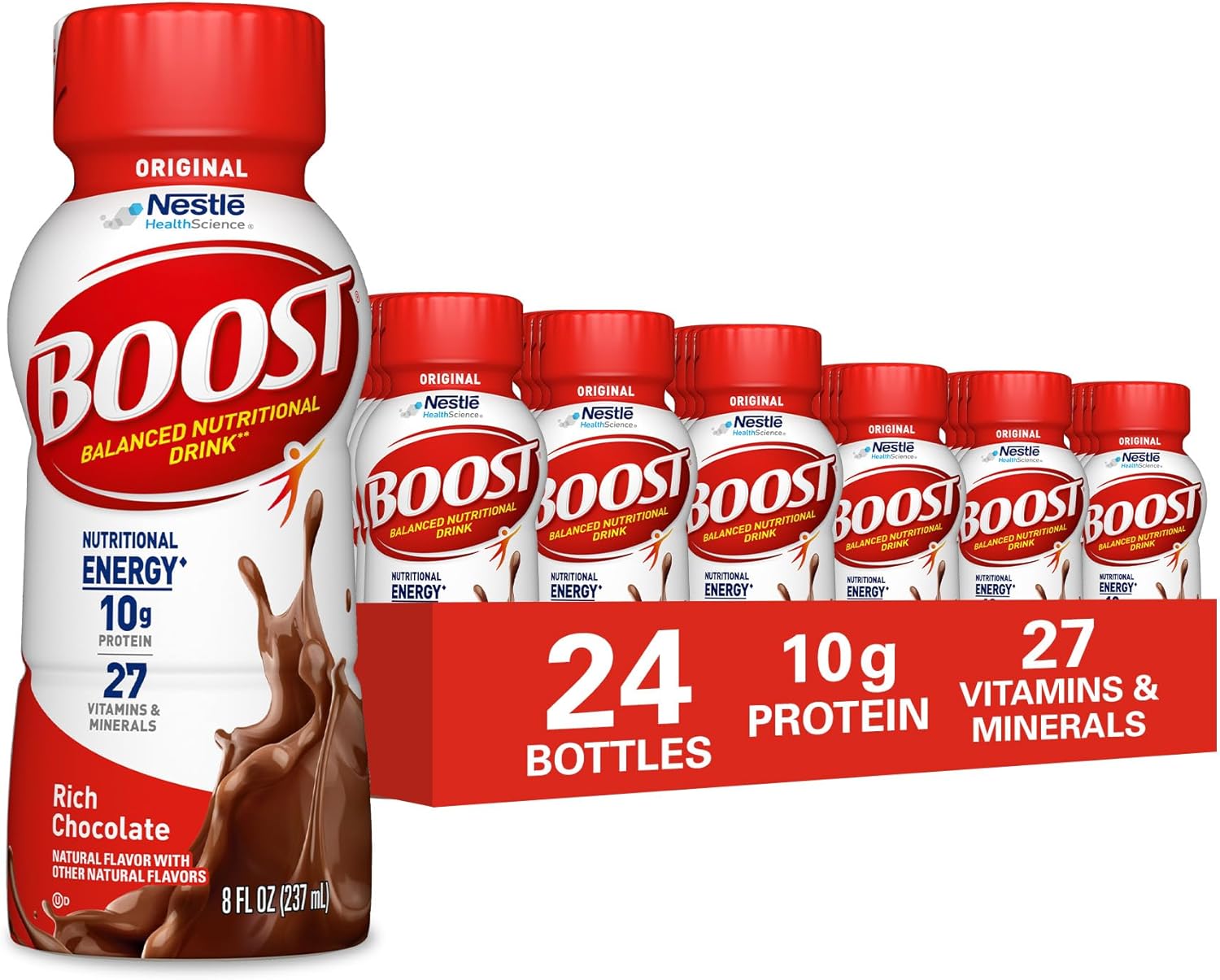 BOOST Original Ready to Drink Nutritional Drinks, Rich Chocolate, 8 Fl Oz Bottles (Pack of 24)