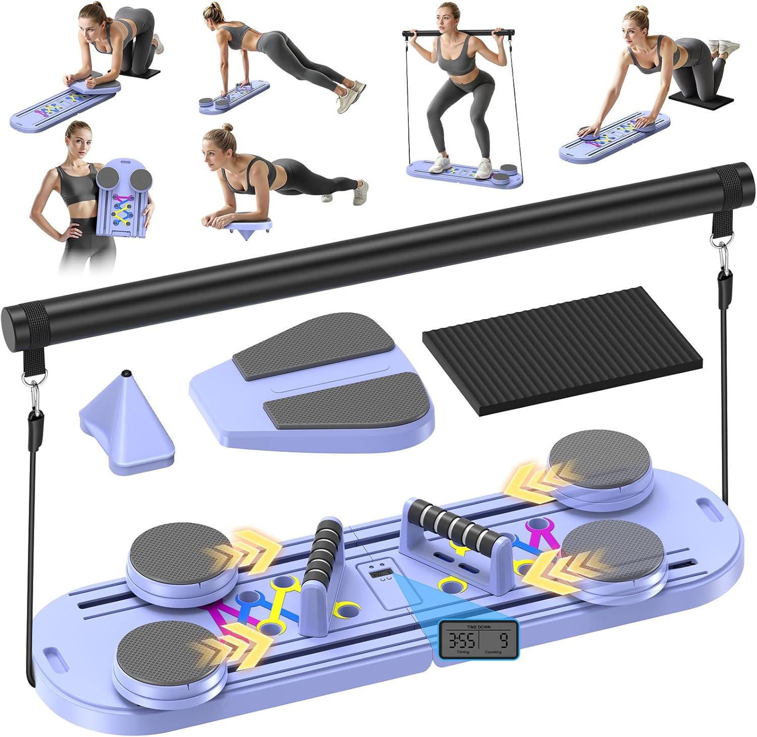 Pilates Board,Foldable Pilates Reformer Equipment with Timer, 7-in-1 Multi-Purpose Portable Pilates Reformer Machine Home Pilates Kit for Home Workout,Fitness,Exercise,Abs