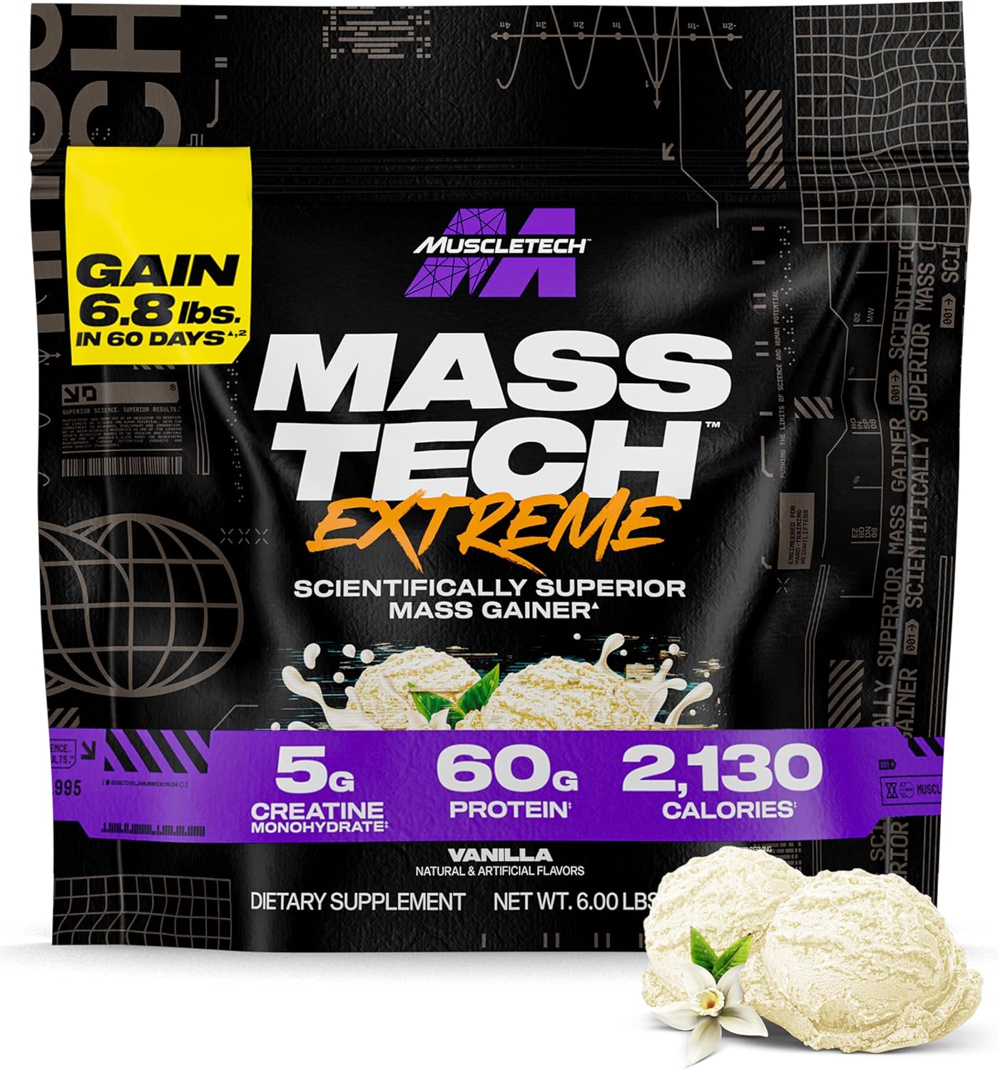 Muscletech High-Protein Mass Gainer (Vanilla Milkshake, 6LB) – Mass Tech Extreme 2000 Mass Gainer Protein Powder Supplement – Weight Gainer for Increase Muscle & Enhanced Recovery – Packaging May Vary