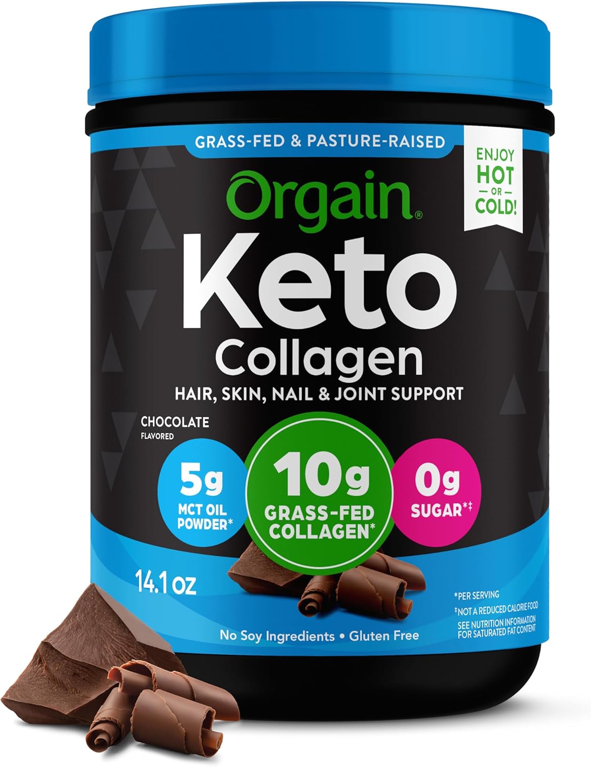 Orgain Keto Collagen Protein Powder, Chocolate – 10g Grass Fed Hydrolyzed Collagen Peptides for Women & Men, Type I & III, 5g MCT Oil – Hair, Skin, Nail, & Joint Support, Non-GMO, Gluten Free – 0.88lb