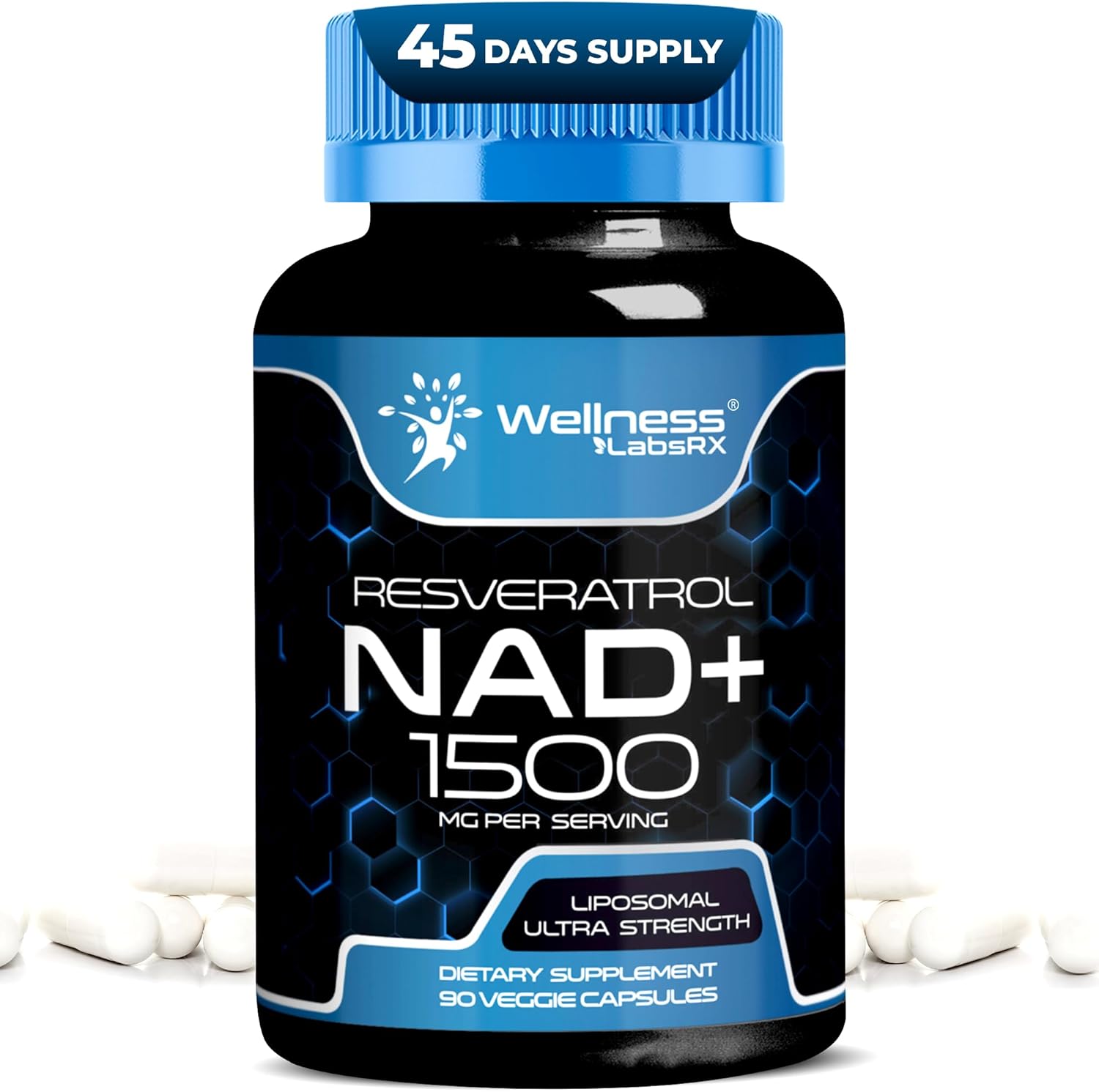 WELLNESS LABSRX NAD Supplement, 1500mg – USA Made Liposomal NAD+ Supplement with Resveratrol, NAD Plus Boosting – Support Cellular Health, Stamina & Healthy Aging – Ultra Strength Capsules