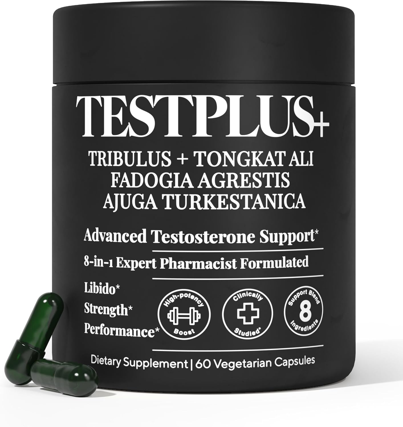 TESTPLUS+ 1,450mg 8-in-1 Testosterone Supplement for Men, Tribulus Terrestris with Tongkat Ali, Fadogia Agrestis, Turkestanica & More – Strength Booster, Libido Booster & Muscle Builder for Men