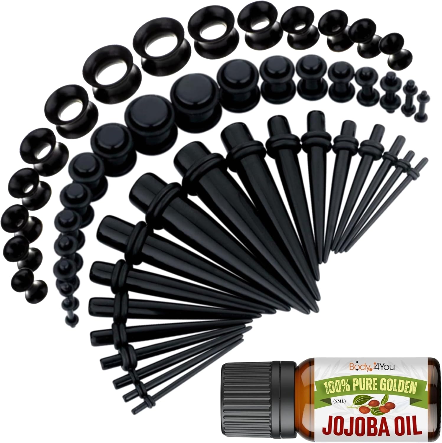 BodyJ4You 54PC Ear Stretching Kit 14G-12mm – Aftercare Jojoba Oil – Acrylic Plugs Gauge Tapers Silicone Tunnels – Lightweight Expanders Men Women