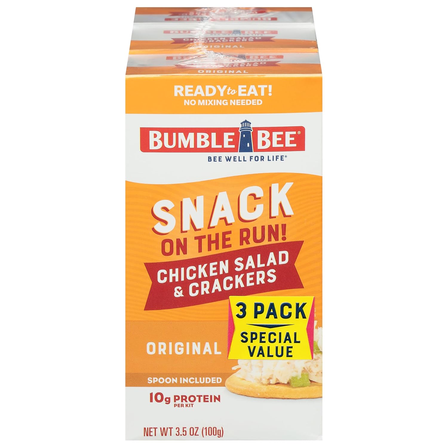 Bumble Bee Snack on the Run Chicken Salad with Crackers Kit, Ready to Eat, Spoon Included – Shelf Stable & Convenient Protein Snack, 3.5 Ounce (Pack of 3)