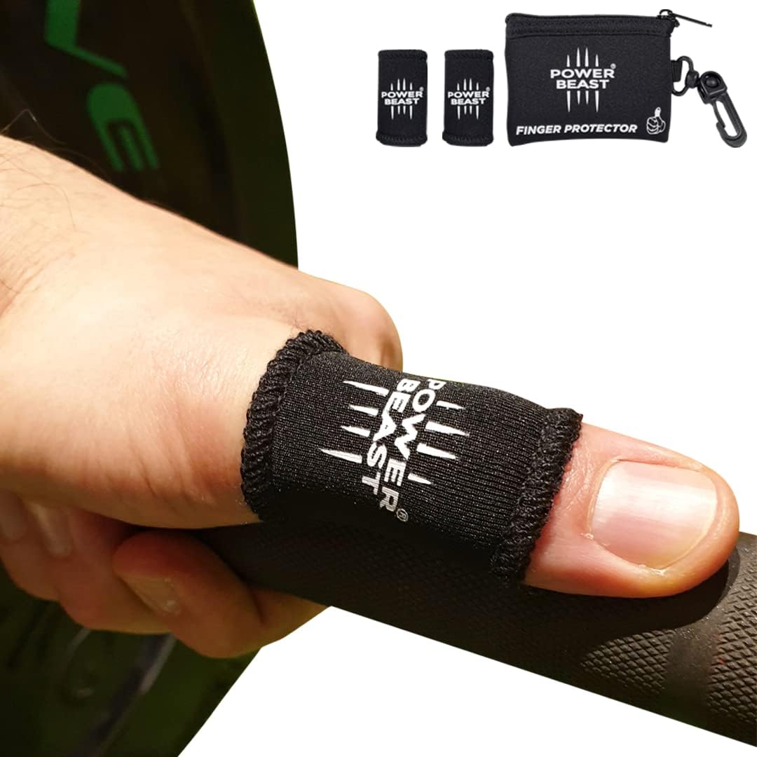 POWER BEAST Thumb Sleeves Protector, No More Tape, Hook Grip, Nubs for Protect Fingers, Prevent Calluses, Blisters, and Tears, Crossfit, Olympic Weightlifting, Powerlifting | Pair + Bag.