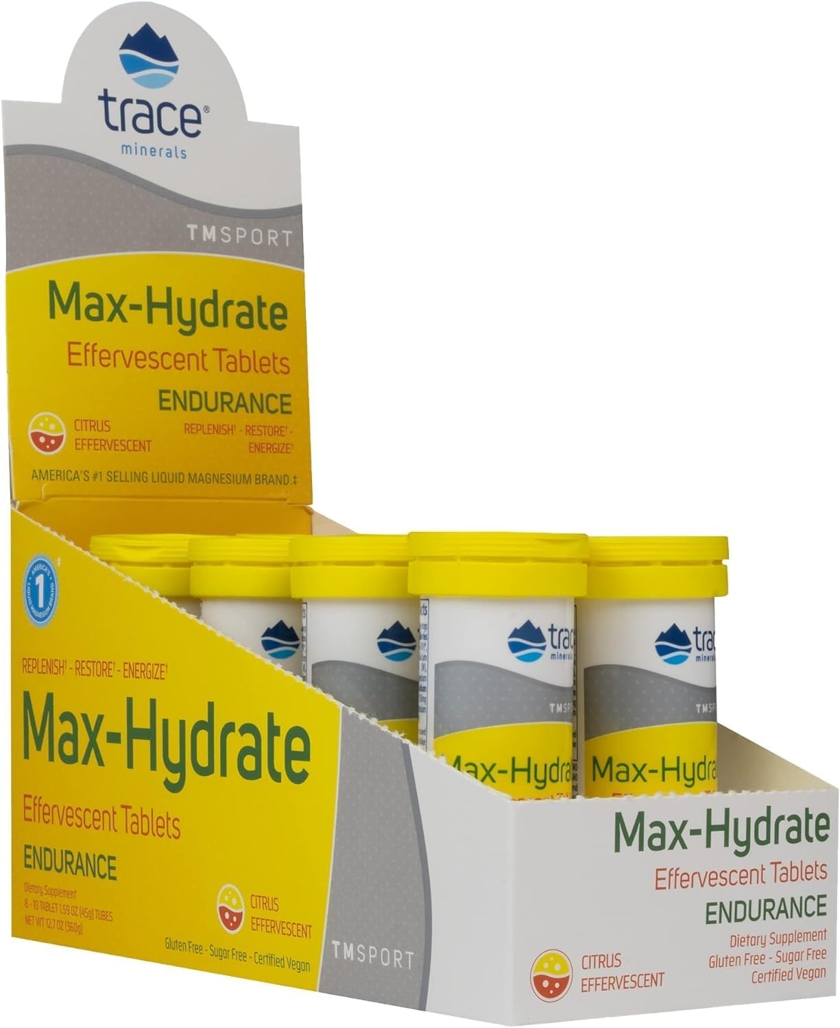Trace Minerals Max-Hydrate Endurance – Daily Energy Support Supplement – Electrolyte Supplement to Aid Against Muscle Cramps – Supplement to Support Hydration – Citrus, 10 Tabs (80 Servings)
