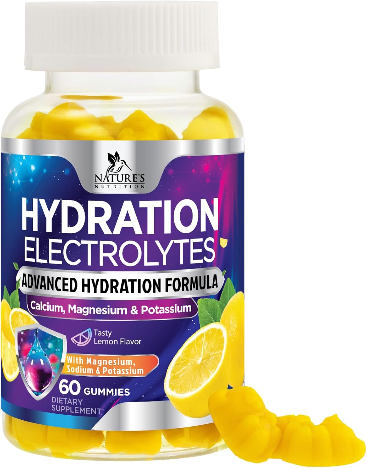Hydration Electrolyte Gummies – Daily Liquid Replenisher Gummy – Electrolyte Multiplier with Minerals, Potassium & Real Salt – Vegan, Non-GMO – Tasty Lemon Flavor Hydration Electrolytes – 60 Gummies