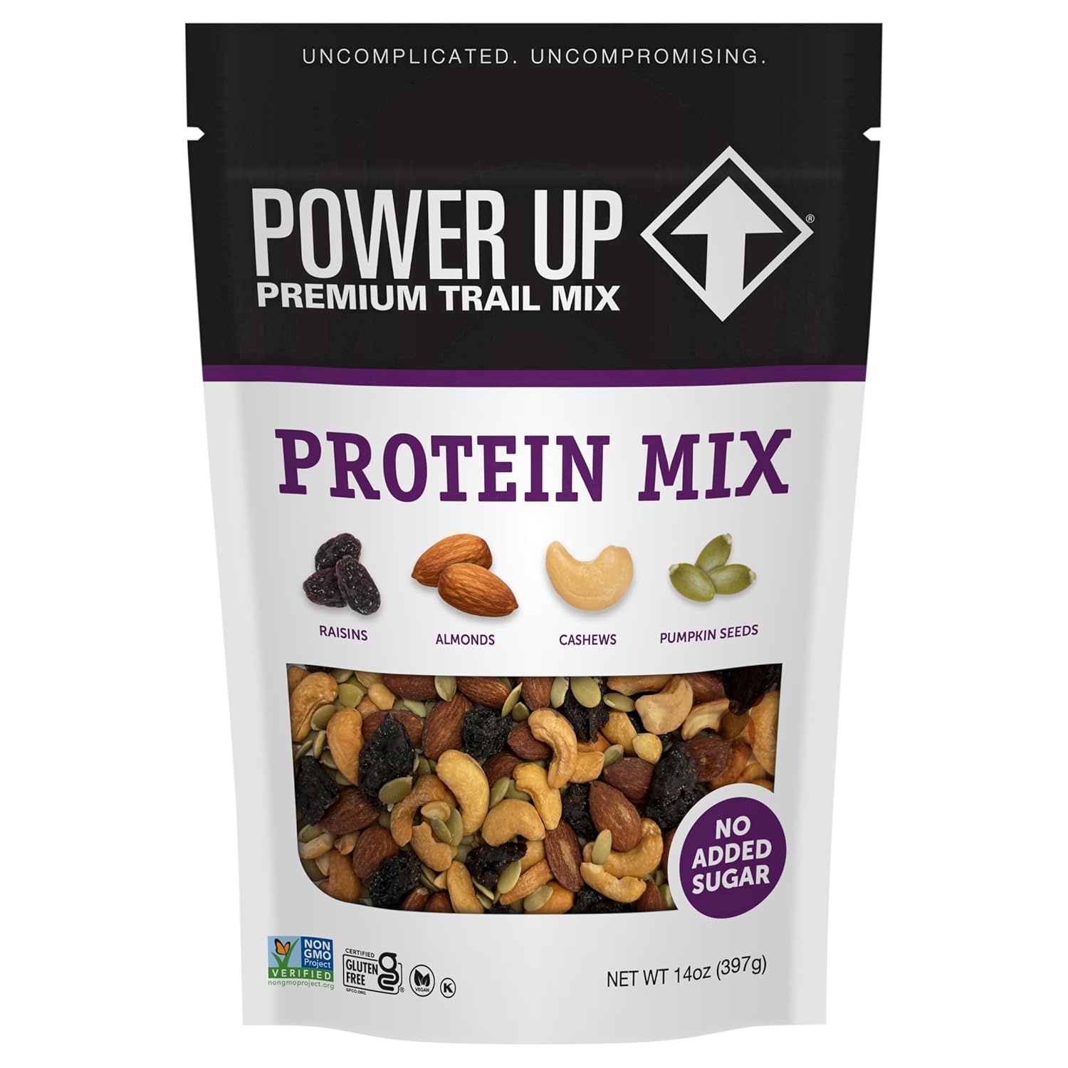 Power Up Premium Trail Mix – Protein Packed 14oz, No Added Sugar, Made Without Peanuts, Gluten Free, Vegan, Non-GMO