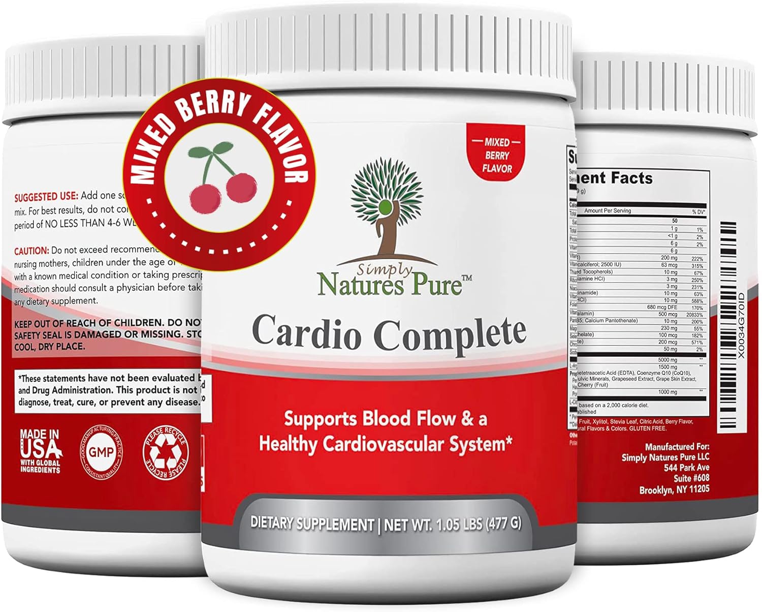 Simply Natures Pure Cardio Complete with 5,000 L-Arginine, 1,000mg L-Citrulline, and Hawthorn Berry – Heart Health & Cardiovascular Support Powder Supplement and 3-in-1 Nitric Oxide Booster