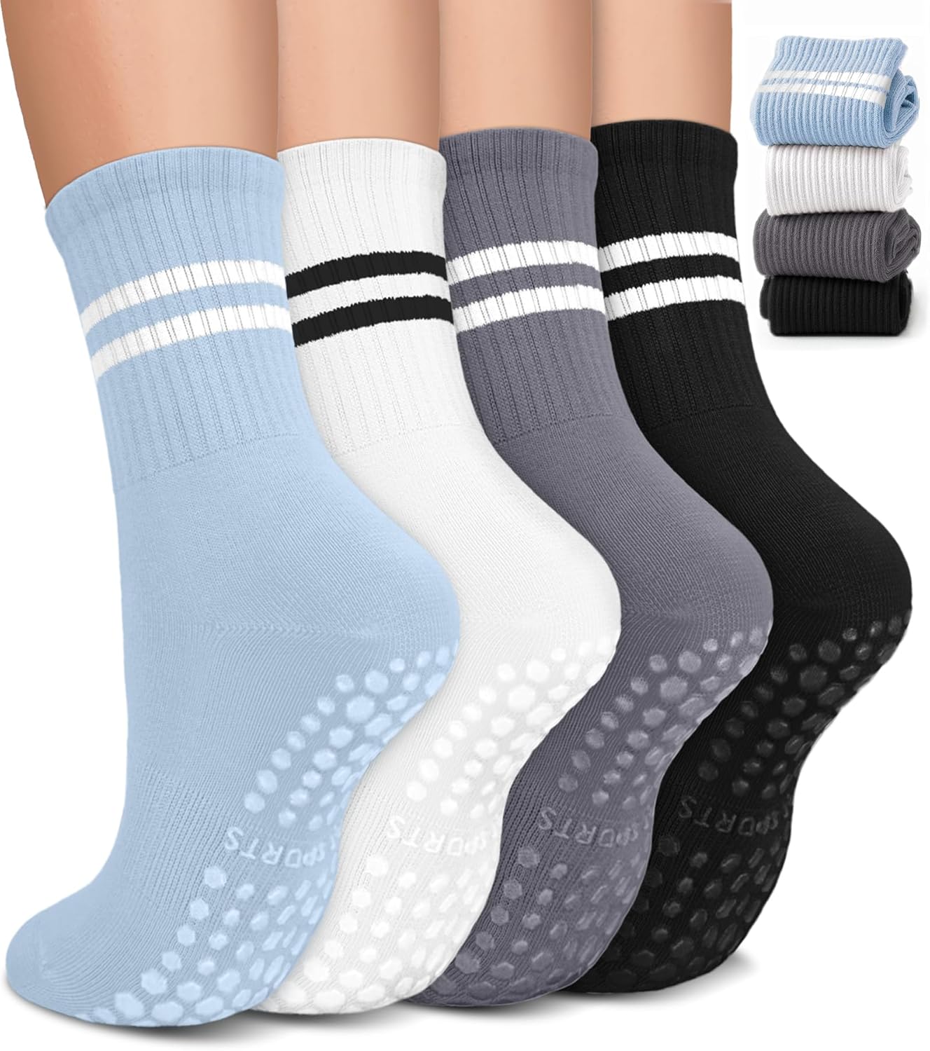 Pilates Socks with Grips for Women, Non-Slip Yoga Athletic Socks for Barre Barefoot Workout Hospital