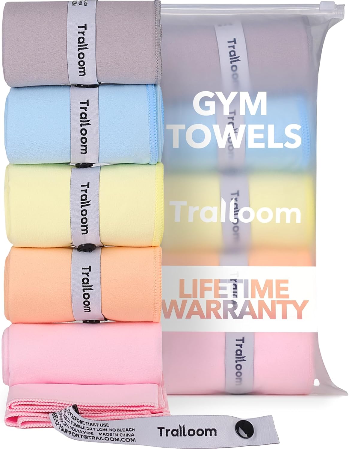 Microfiber Workout Towels – Quick Dry, Highly Absorbing, Odor-Free, for Women & Men – Gym Sweat Sports Towel for Hot Yoga, Tennis, Running, Exercise, Working Out, Camping, Set of 5 Pastel