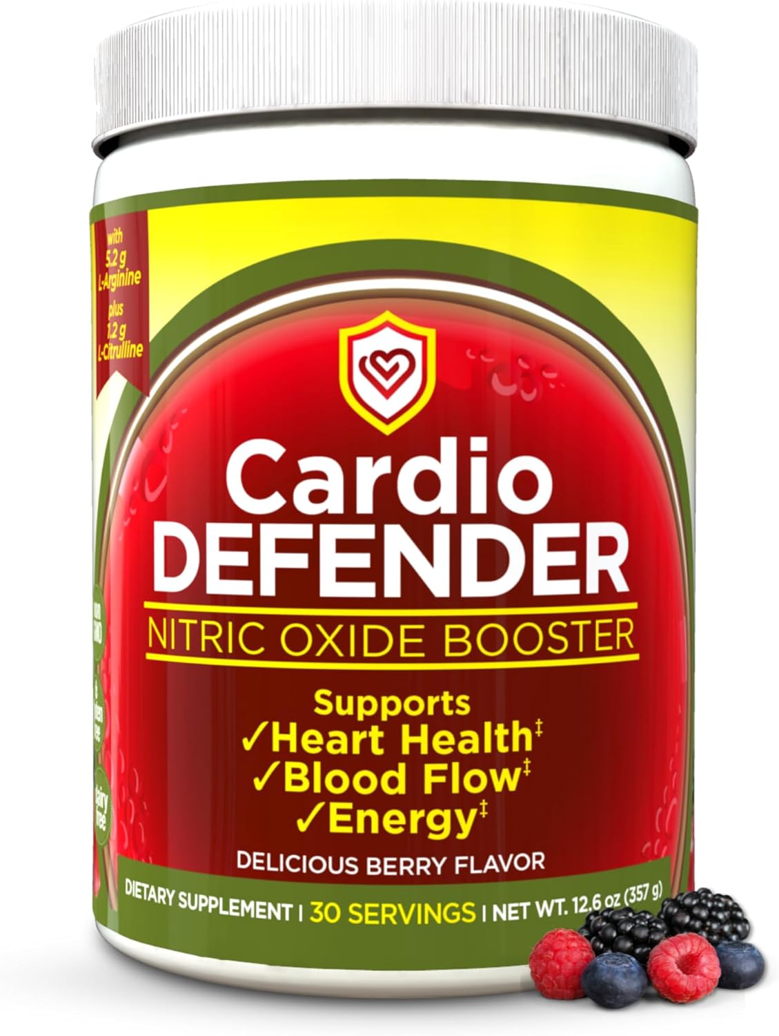 Nitric Oxide Booster Powder – L-Arginine 5,200mg + L-Citrulline 1,200mg – Heart Health Drink Mix – Heart Health, Blood Flow, Energy, Endurance – L-Arginine Powder with Berry Flavor