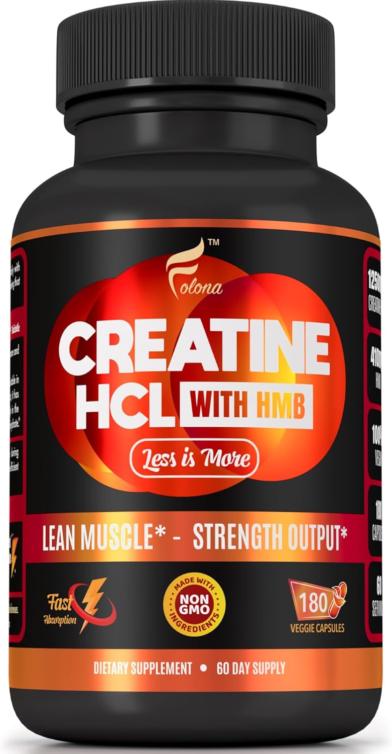 Creatine HCL Capsules with HMB – Workout Supplement for Men & Women, Muscle Builder, Endurance, Strength, Superior to Monohydrate: Instantized for Max Absorption, No Load, No Bloat, 180 Vegan Capsules