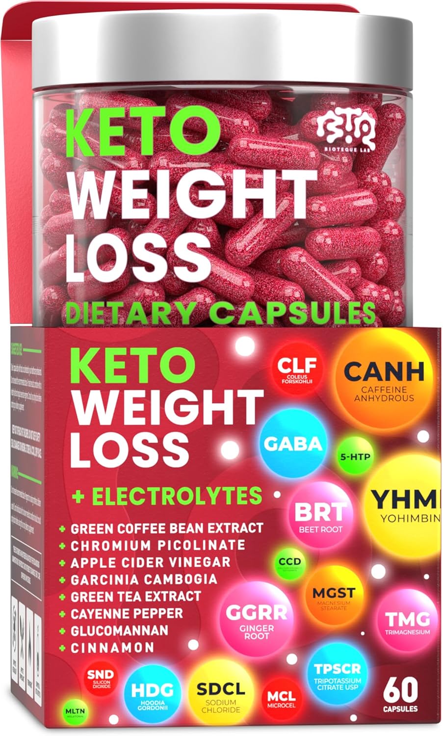Keto Weight Loss Diet Pills, Natural Appetite Suppressant, Fat Burner for Women and Men with Apple Cider, Green Coffee Bean Extract, Curb Cravings & Hunger, Metabolism Booster Supplement – 60 Capsules