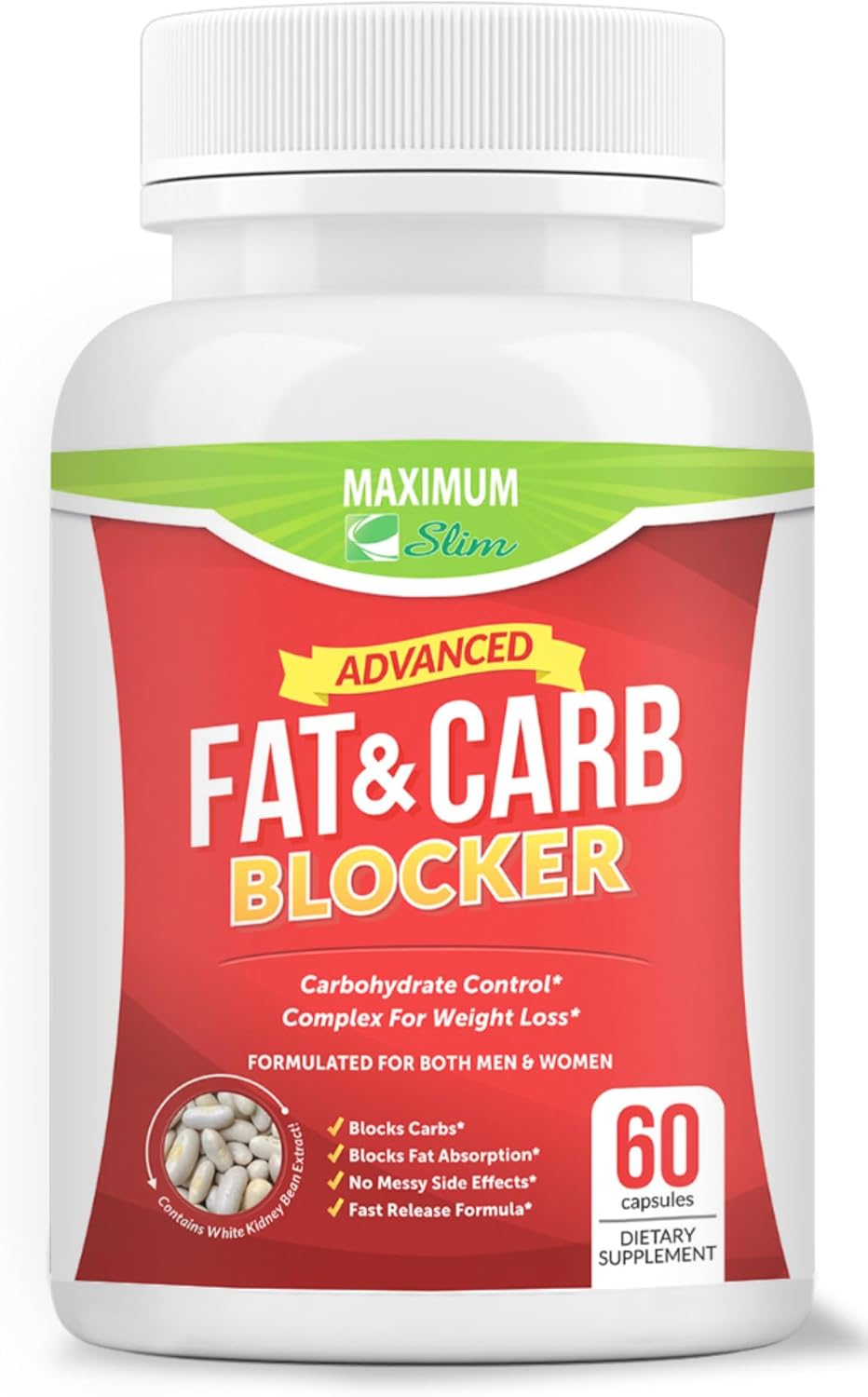 Maximum Slim Fat & Carb Blocker Pure Kidney Bean Extract for Weight Loss and Appetite Suppressant,