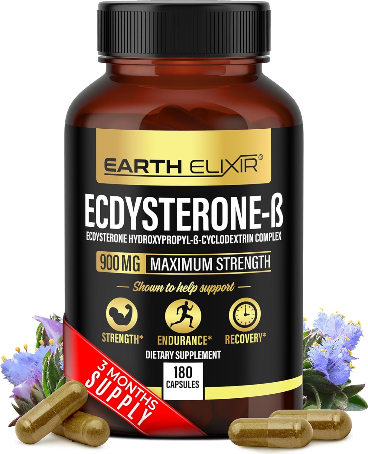 Earth Elixir Ecdysterone Supplements 900mg (180Capsules) – Made in USA – Muscle Building Supplements for Men w/ 95% Beta Ecdysterone w/Hydroxypropyl-β-Cyclodextrin for Enhanced Bioavailability