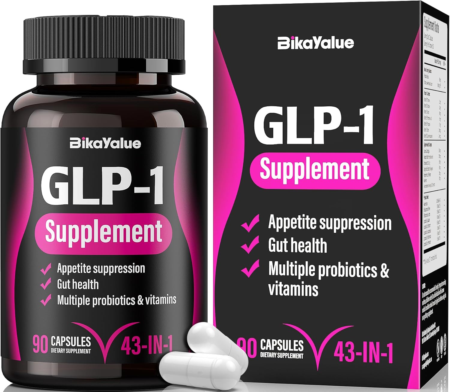 GLP-1 Alternative Supplement, with Akkermansia Probiotics 30 Billion, Hops, Green Tea Extract – Metabolism & Gut Health, Digestive Wellness Support – 90 Capsules (30 Servings)