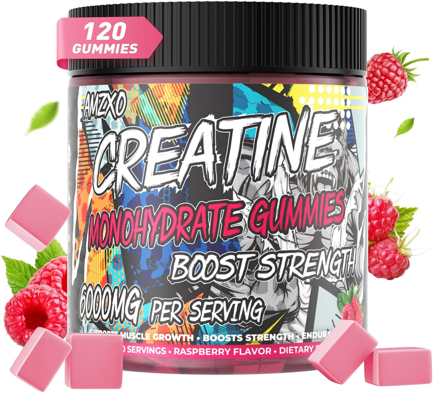Creatine Monohydrate Gummies 6g for Men Women,Complex Creatine Monohydrate Chewable for Muscle Strength,Muscle Building,Energy Boost,Pre-Workout Energy Supplement,Vegan Raspberry – 120 Count