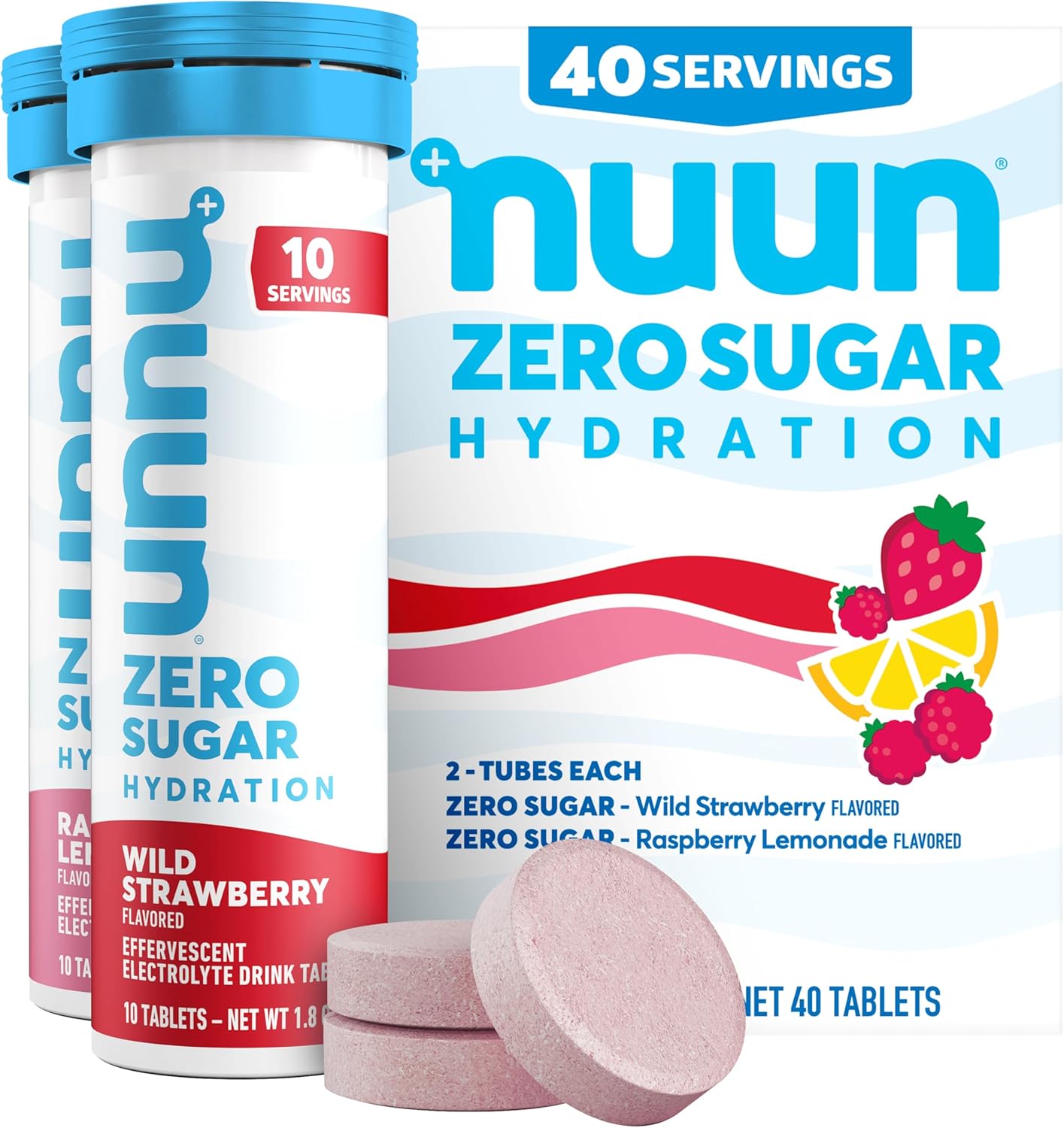 Nuun Zero Sugar Hydration Electrolyte Tablets – Magnesium, Calcium, Potassium, Chloride & Sodium, Light & Delicious Fruit Flavors, No Sugar, Gluten Free, Vegan, Mixed Berry 4 Pack (40 Servings Total)