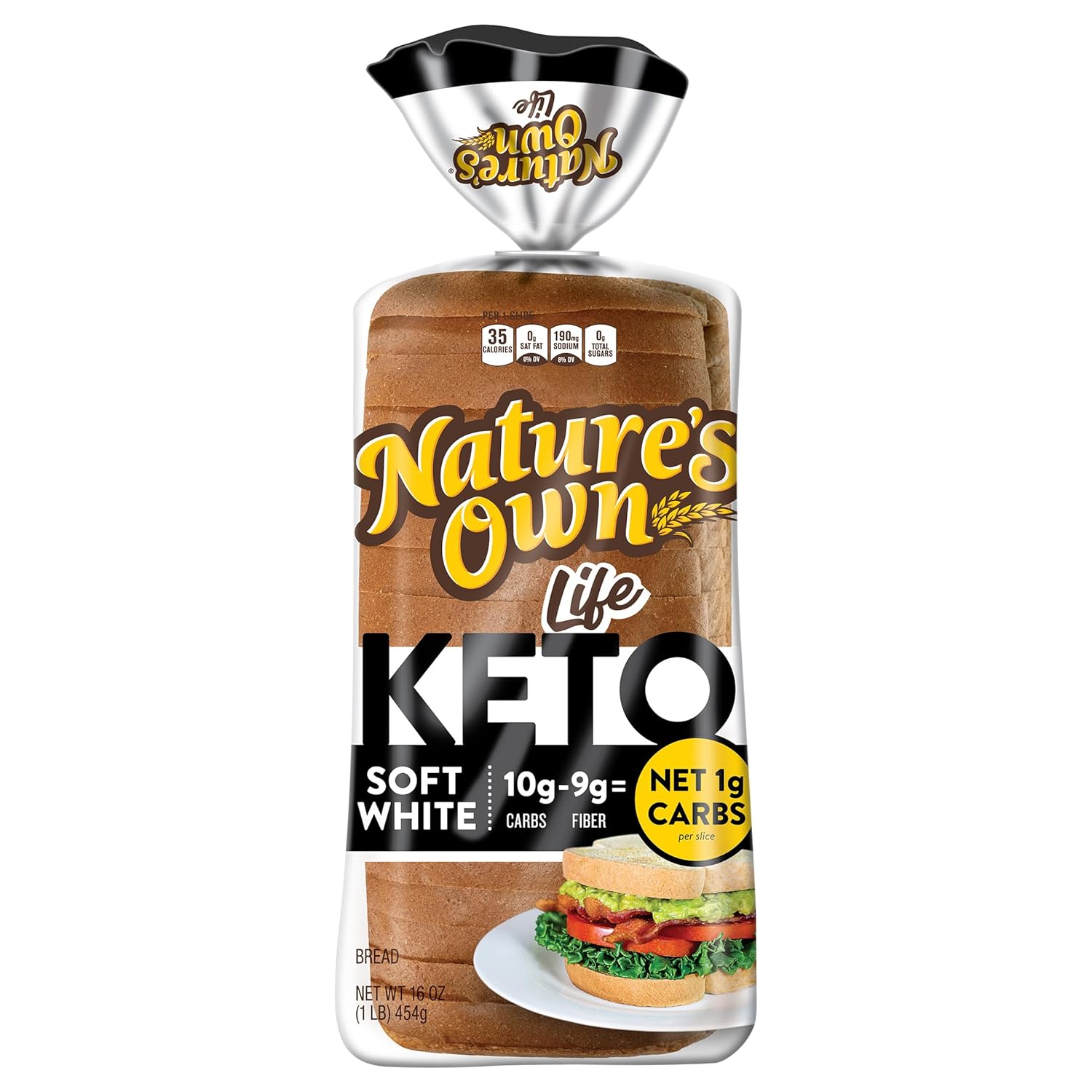 Nature’s Own Life Keto Soft White Bread, Net 1 Carb Sliced White Keto Bread, 16 oz Loaf