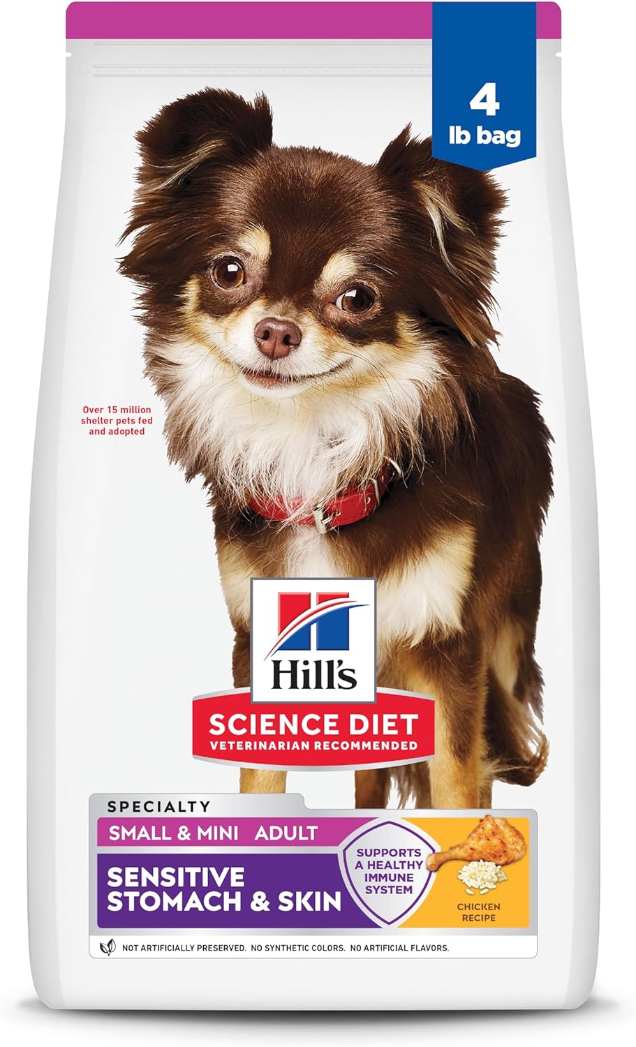 Hill’s Science Diet Sensitive Stomach & Skin, Adult 1-6, Small & Mini Breeds Stomach & Skin Sensitivity Support, Dry Dog Food, Chicken Recipe, 4 lb Bag